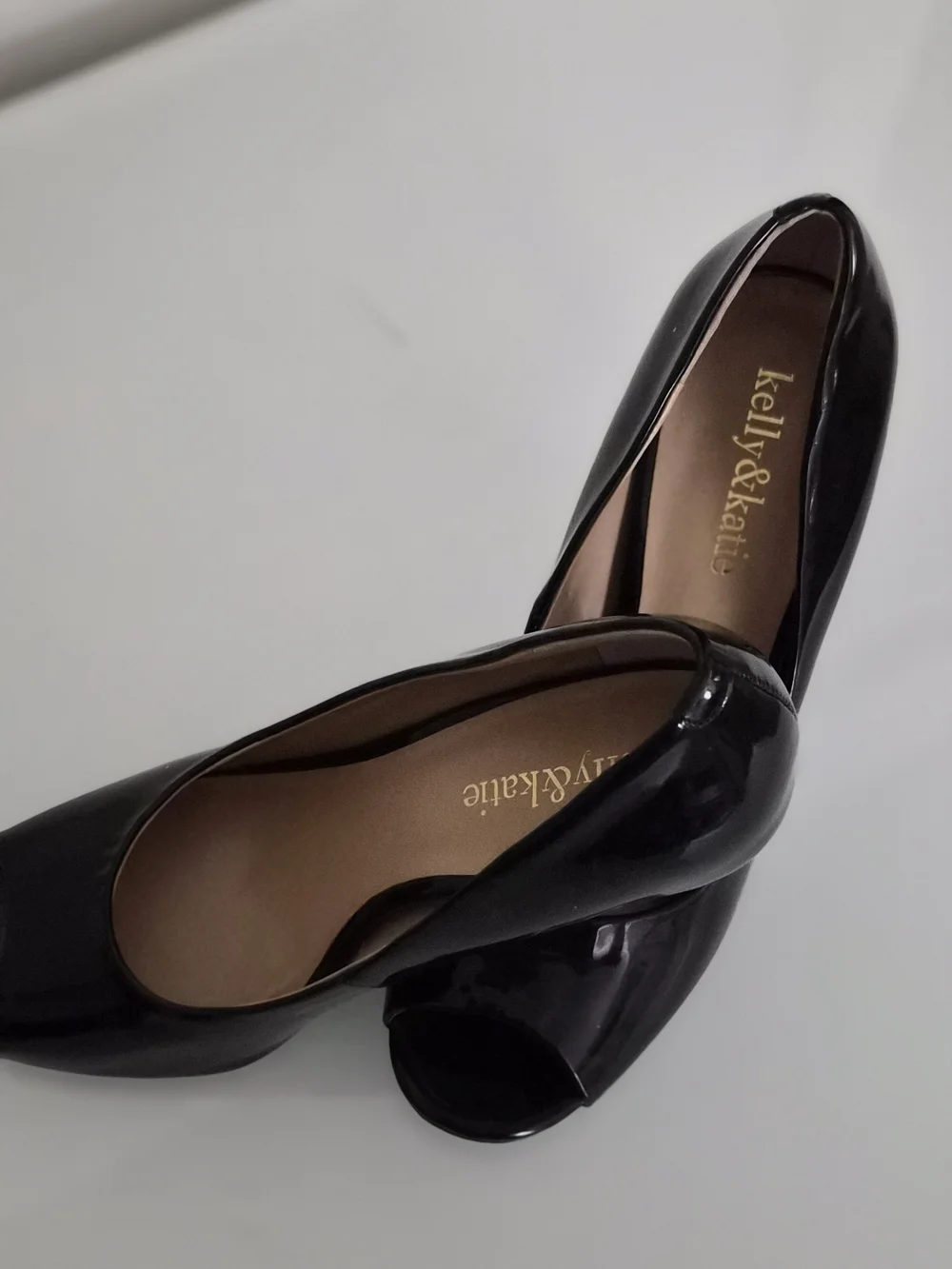 Kelly & Katie Black Patent Peep-Toe Heels
